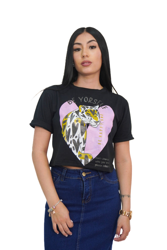 Camiseta estampado pantera manga corta