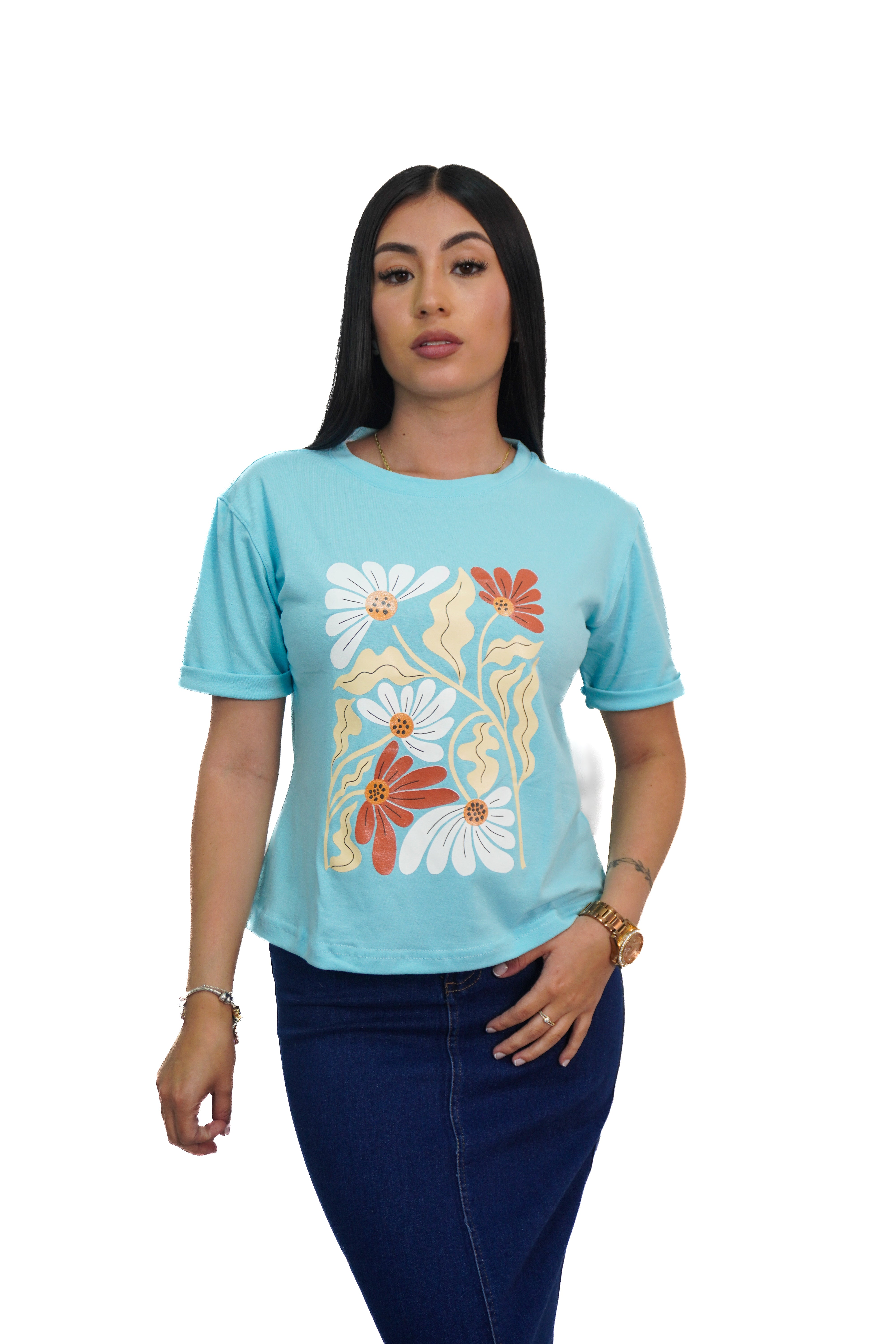 Camiseta estampado cuadro de flores manga corta