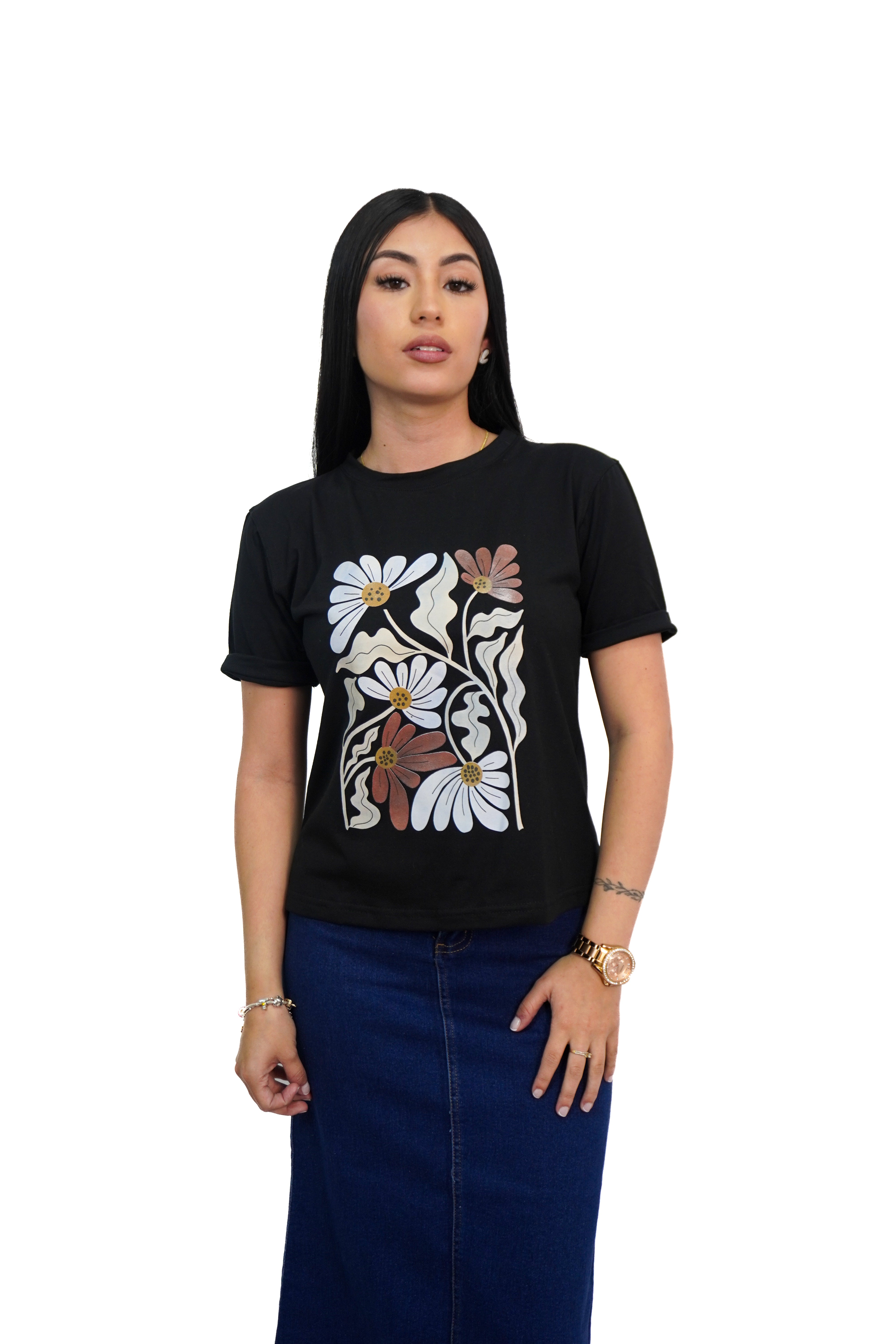 Camiseta estampado cuadro de flores manga corta