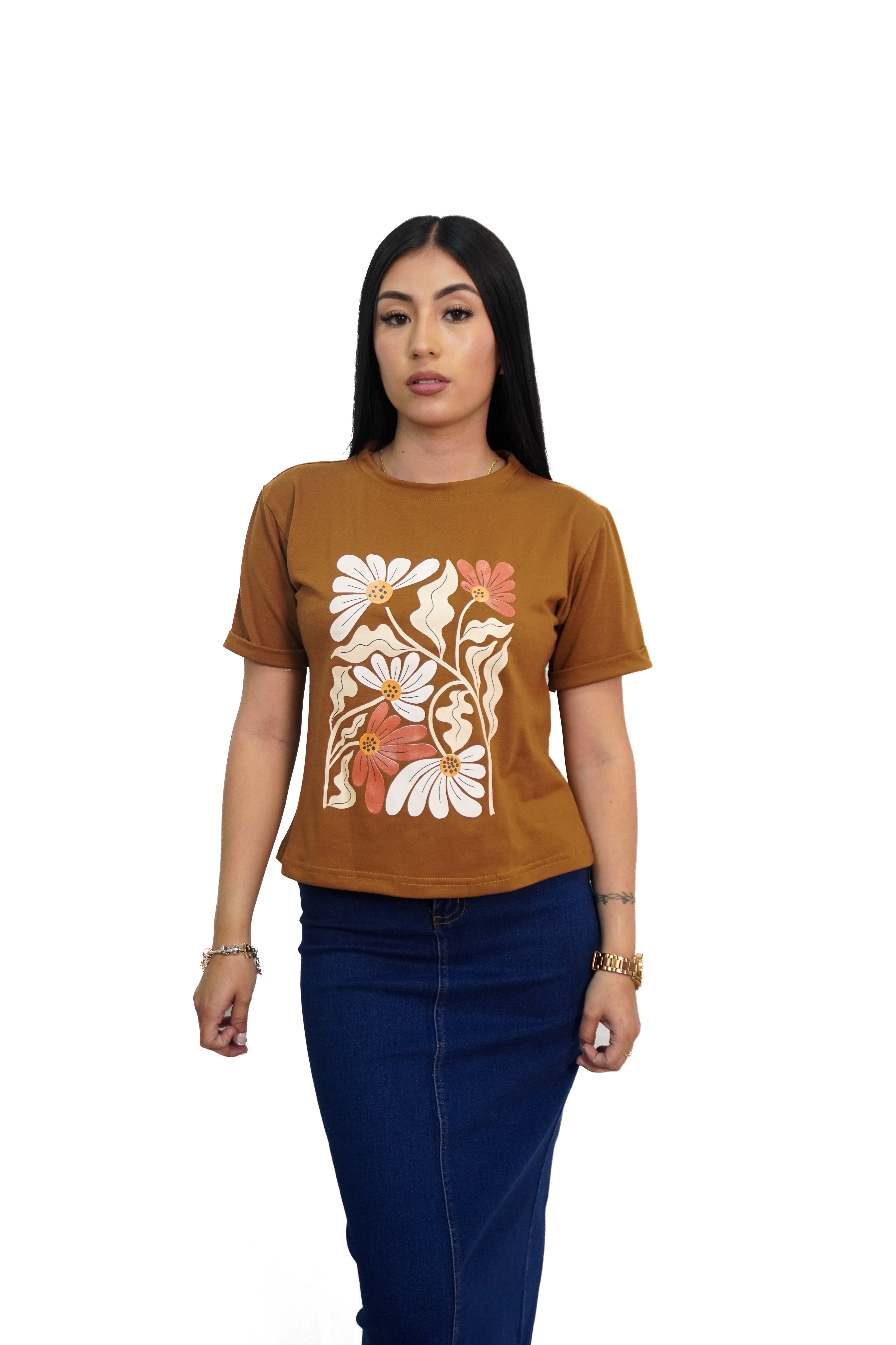 Camiseta estampado cuadro de flores manga corta