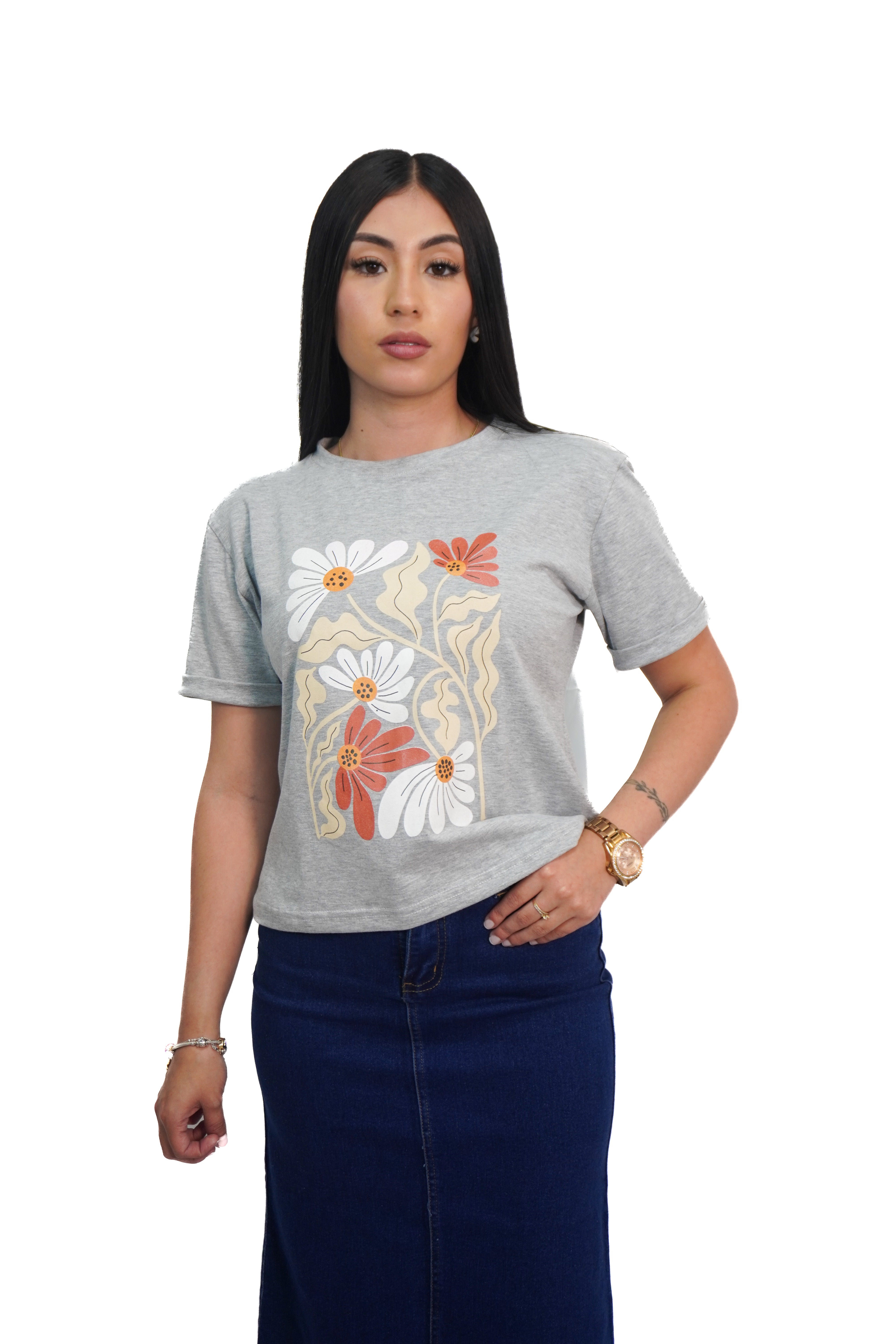Camiseta estampado cuadro de flores manga corta