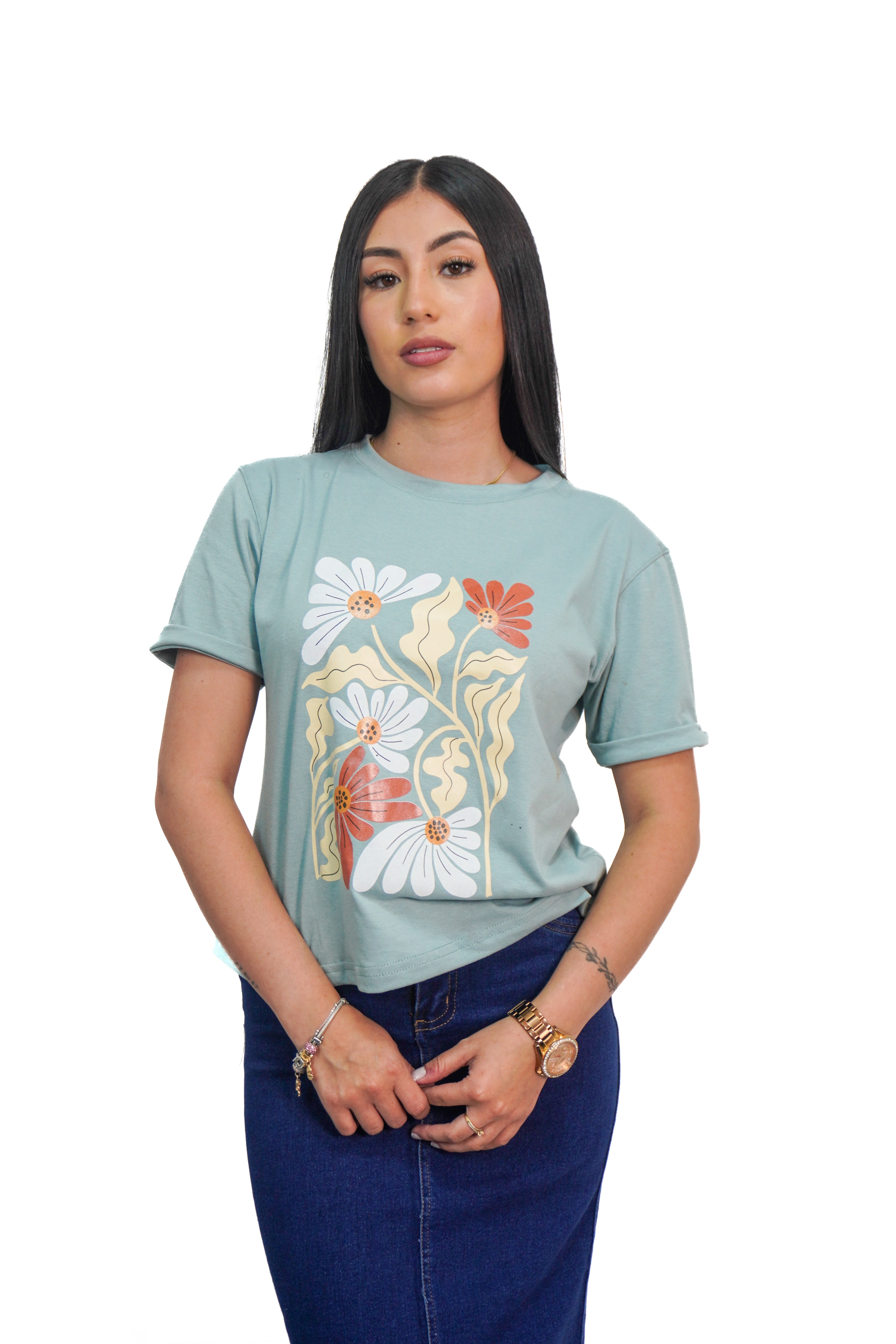 Camiseta estampado cuadro de flores manga corta