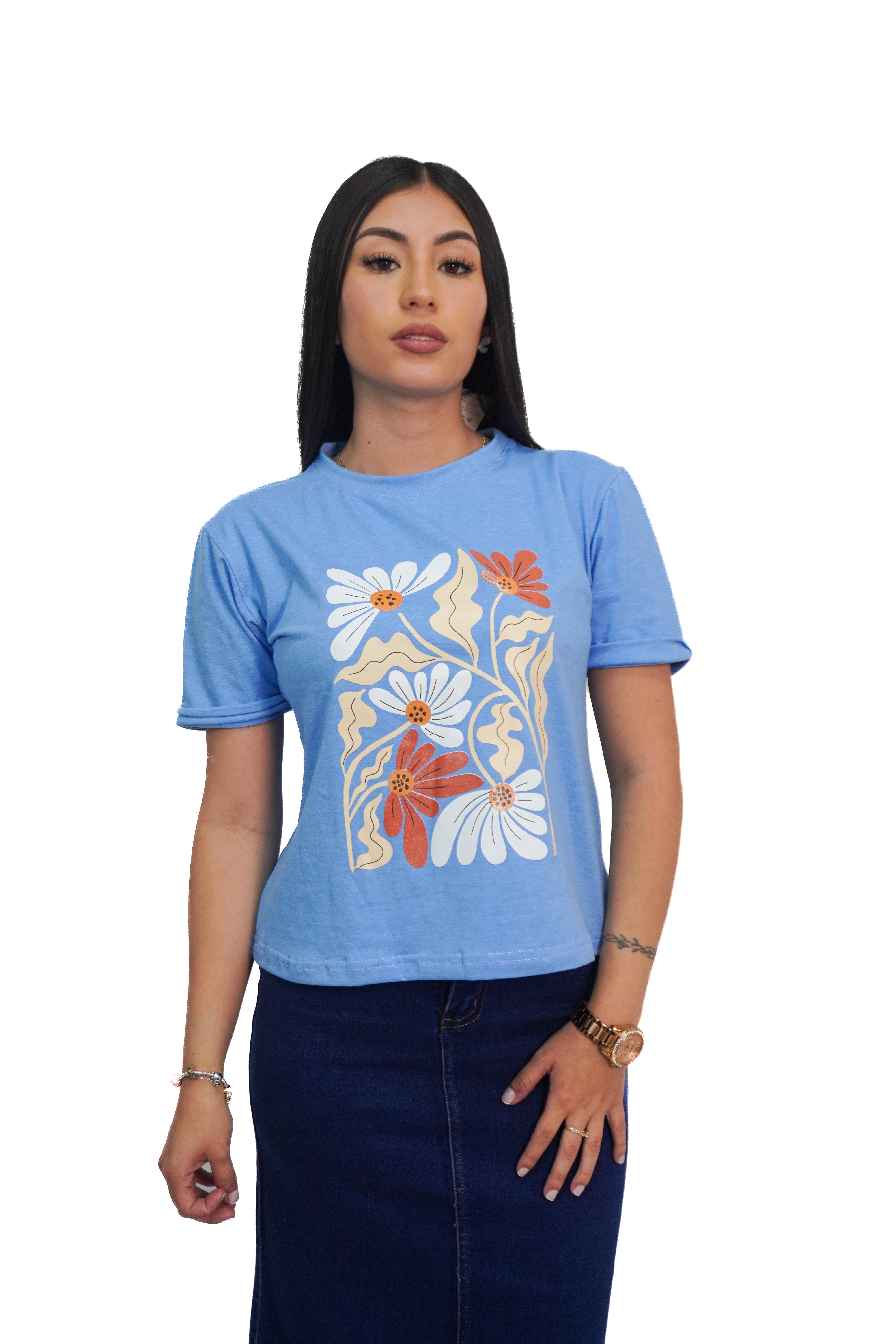 Camiseta estampado cuadro de flores manga corta