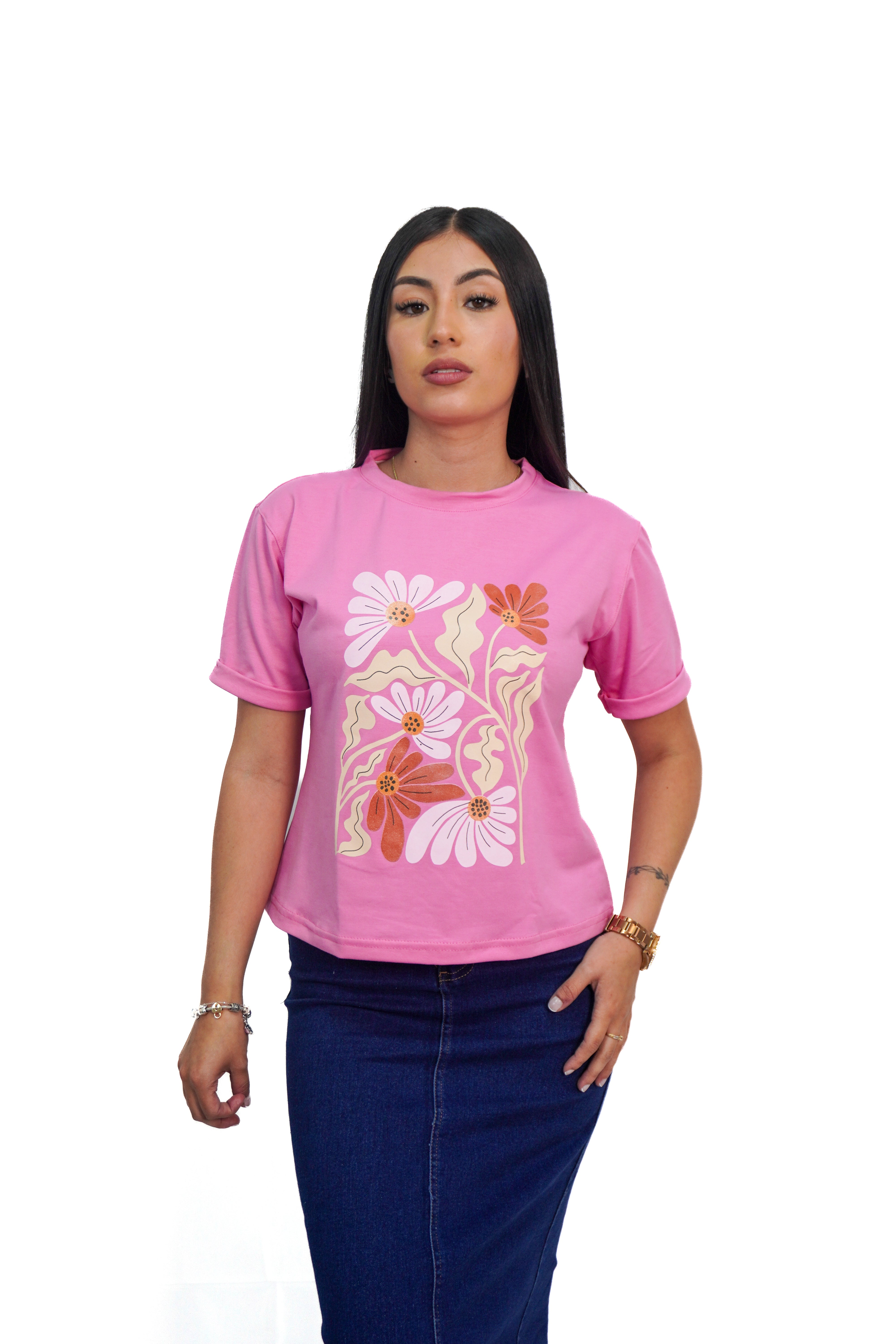 Camiseta estampado cuadro de flores manga corta
