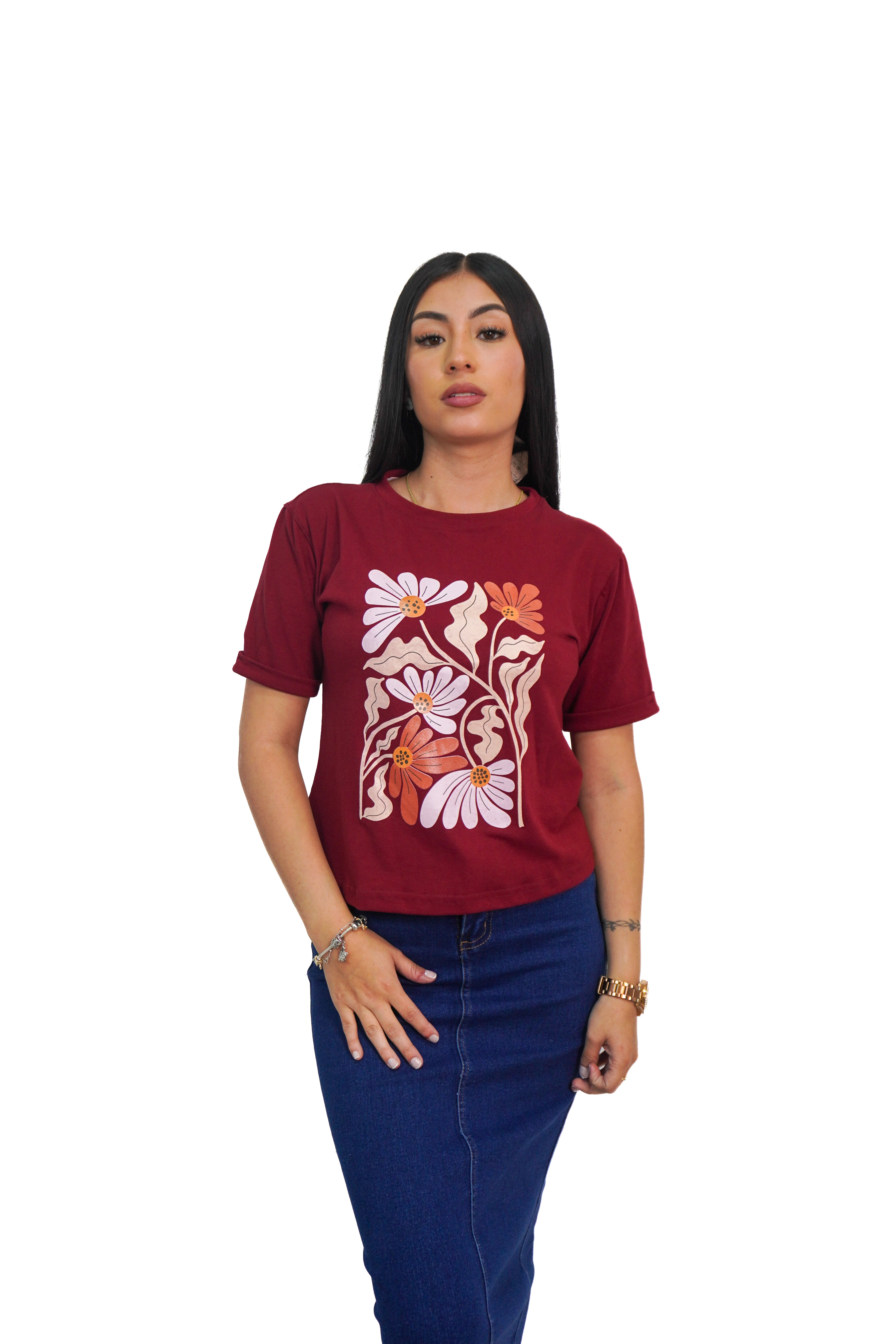 Camiseta estampado cuadro de flores manga corta
