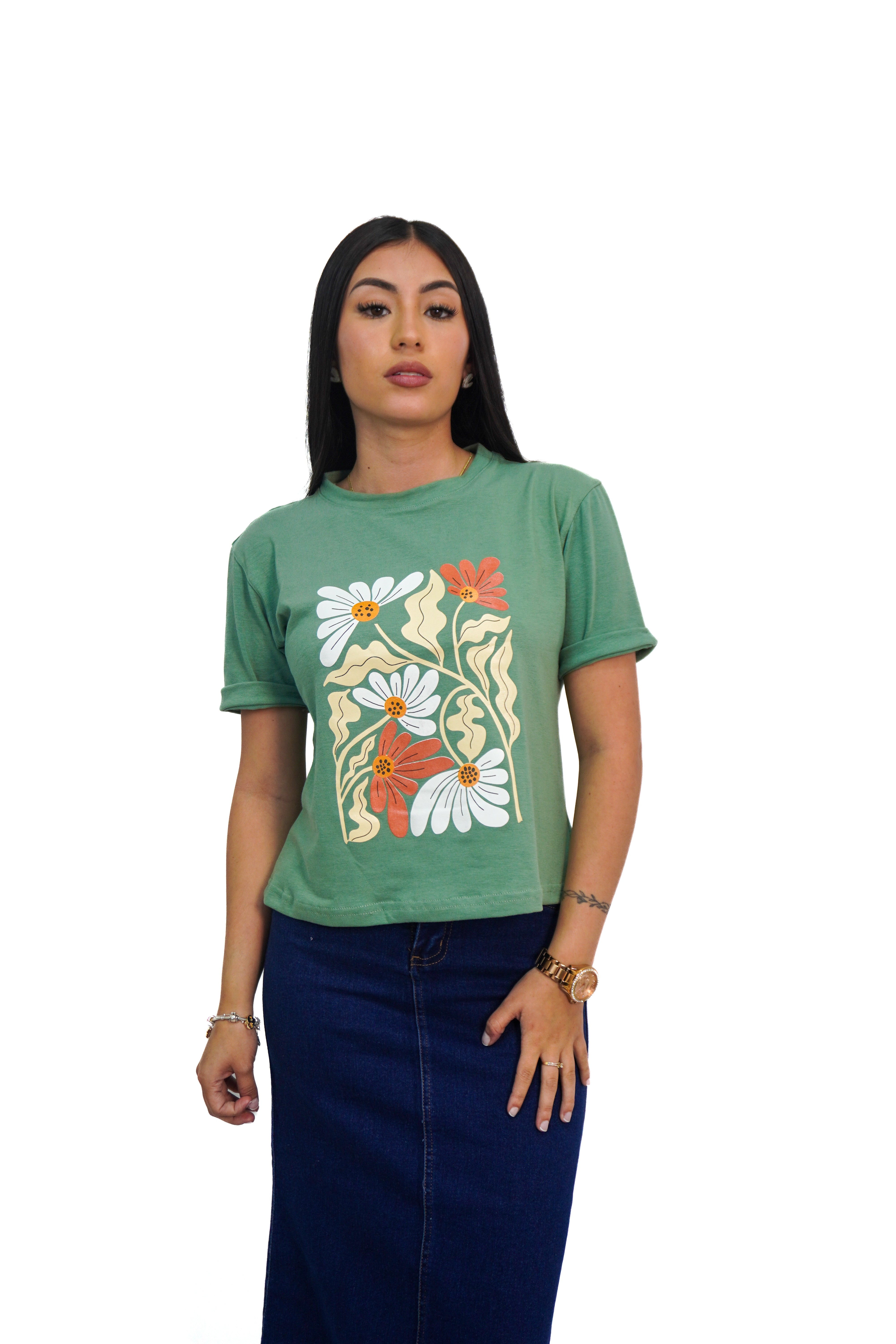 Camiseta estampado cuadro de flores manga corta